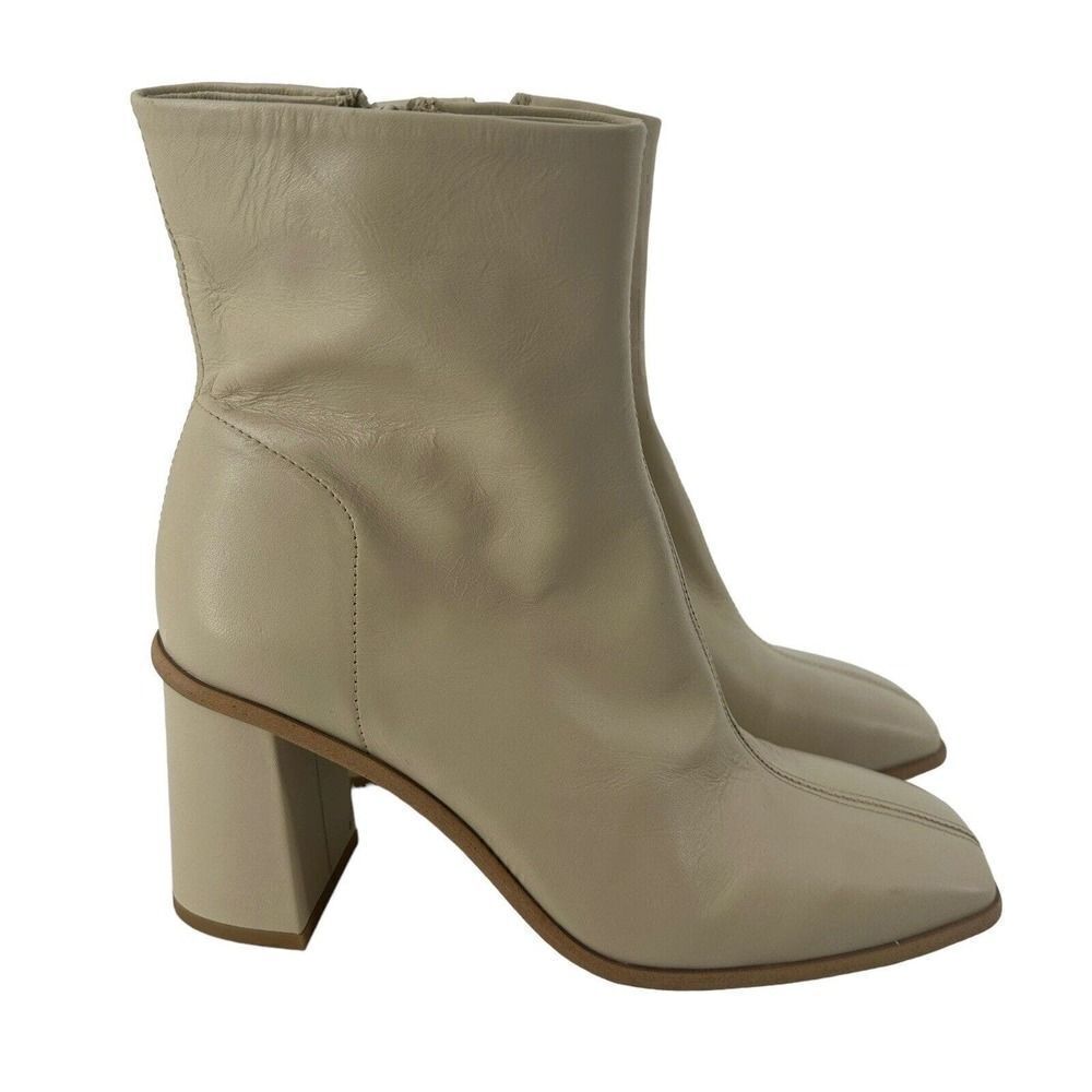 Free People Sienna Ankle Boot Square Toe Butter Cream Leather US 8.5 Block Heel